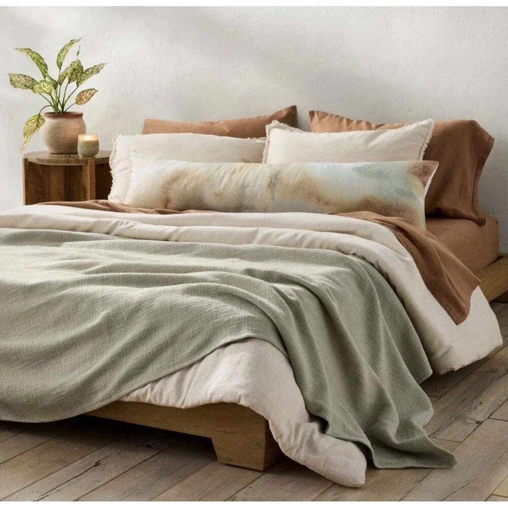 King/California King Heavyweight Linen Blend Comforter & Sham Set Natural NEW